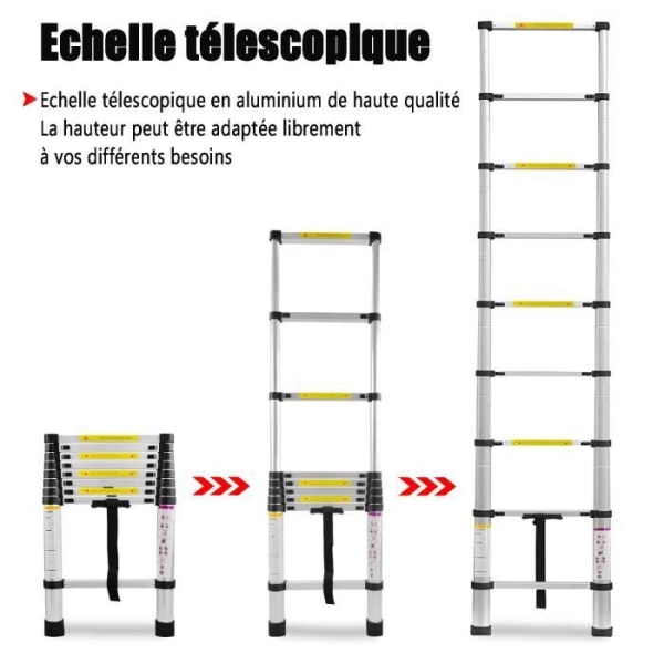 LZQ teleskopstege i aluminium - 4,4m - 15 stegpinnar - Kapacitet 150 kg pengar