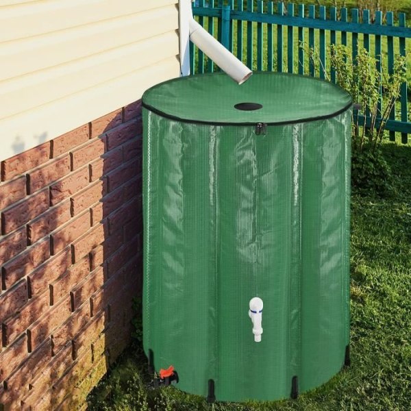 LZQ Tank hopfällbar regnvattenuppsamlare Regnvattenuppsamlare med kran, sil, avloppsventil, etc. - 750 L Grön