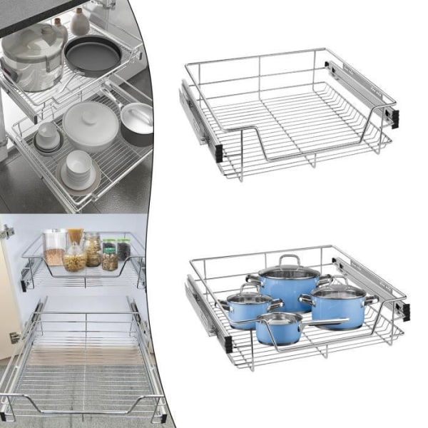 LZQ Set med 2 teleskoplådor 60 cm skjutbar kökslåda för kök och sovrumsskåp, förvaringskorg