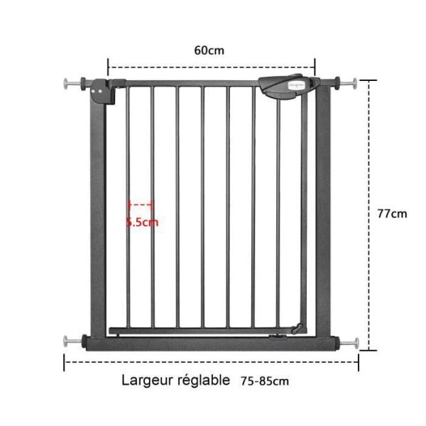 LZQ Stair Gate - Baby Safety - Metall - Svart Svart