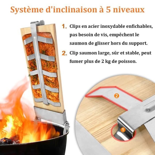 Plancha för Flamberad Lax - LZQ - Set om 2 - Rostfritt Stål - 5 Justerbara Nivåer - 47x16 cm