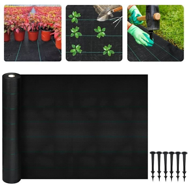Ogräsduk - LZQ - HDPP - Rivbeständig - UV-skydd - 2 m x 5 m Svart