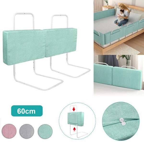 LZQ Baby Bed Rail Barnsäng Skyddsbarriär, Fallskydd, Justerbar höjd, 2 x 60 cm Grön Grön