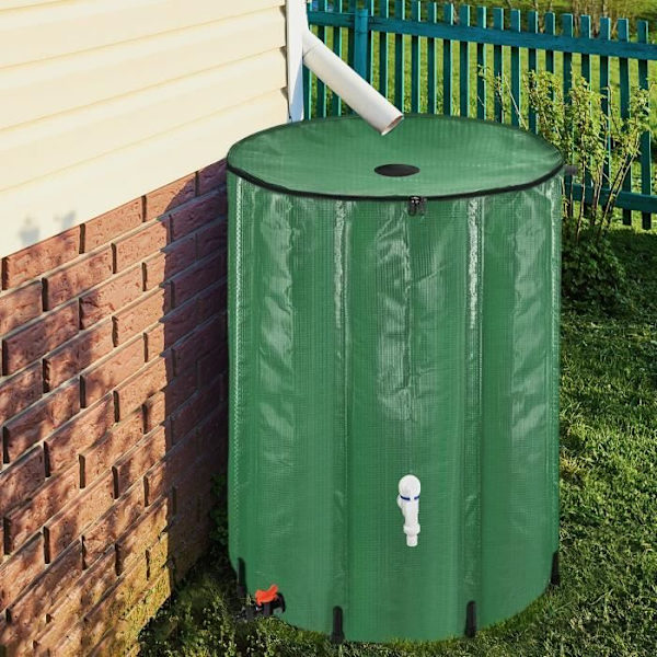 LZQ Tank hopfällbar regnvattenuppsamlare Regnvattenuppsamlare med kran, sil, avloppsventil, etc. - 380 L Grön