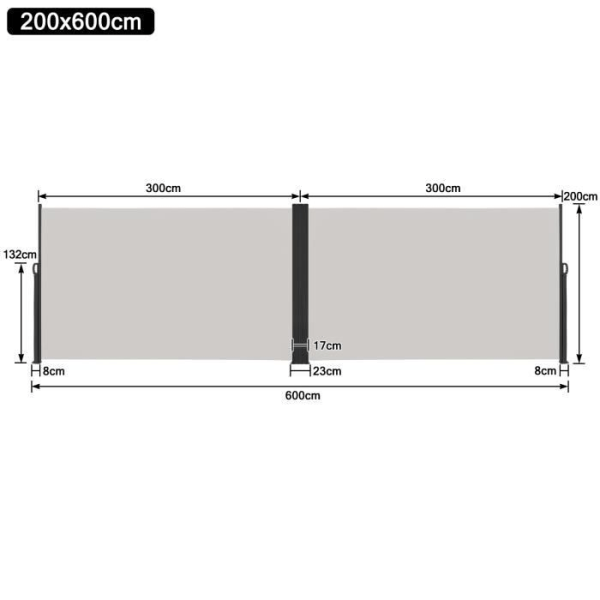 Utdragbar skyddsvägg - LZQ - Utdragbar utomhusparavent - UV-skydd - 2 x 6 m - Ljusgrå Grå