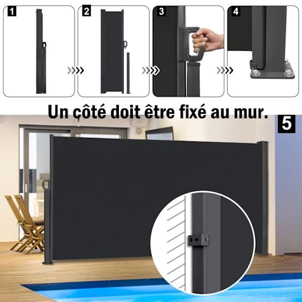 Fällbart Integritetsskydd - LZQ - 1,6 x 3 m - UV-skydd - Antracit Antracit