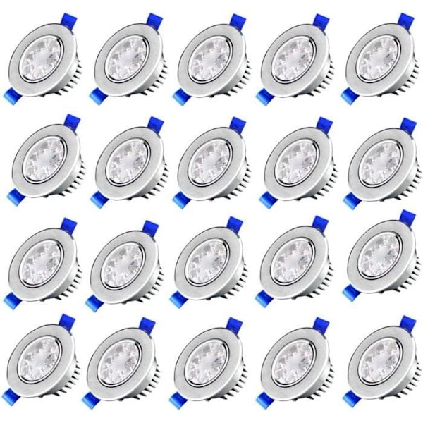 LARS360 20-pack 3W LED-infällda spotlights, aluminium, för badrum, kök, vardagsrum och sovrum, varmvit