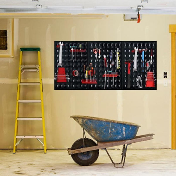 LARS360 Perforerad metallverktygstavla med 17 krokar kit - Mått: 120 x 60 x 2 cm Svart röd