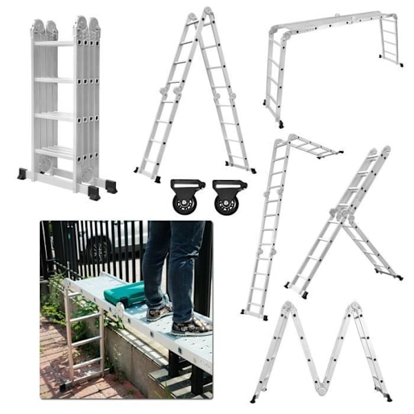 LZQ Multifunktionsstege 4x4 470cm 6 i 1 aluminium Multifunktionsstege Fällbar stege Hushållsstege Arbetsstege pengar
