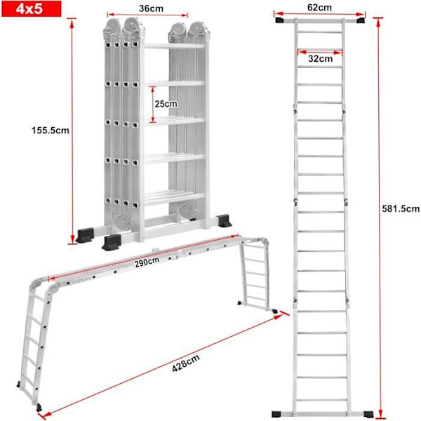 STEGE - LARS360 - 6 i 1 - 4x5 stegpinnar - Aluminium Pengar