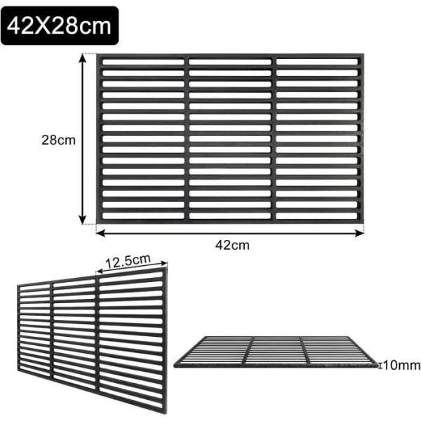 LZQ Rektangulär gjutjärnsgrill, lämplig för gas- och kolgrillar, robust och emaljerad, mått 28 x 42 cm