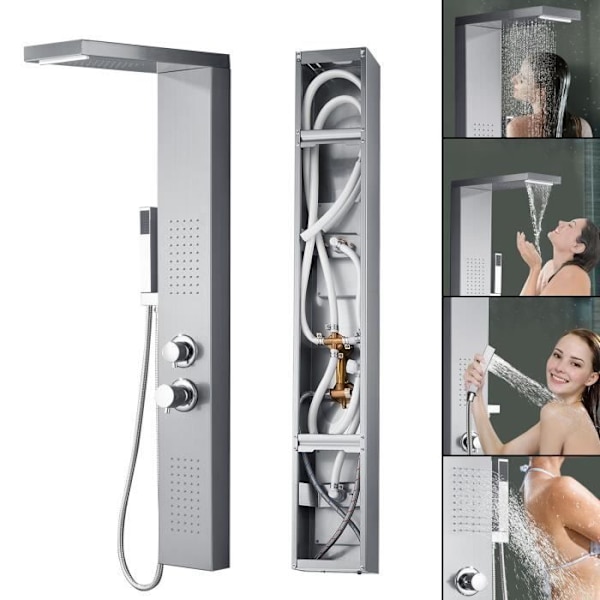 LZQ Regnduschpelare 304 Duschpanel i rostfritt stål, höjdjusterbar duschstång, Silver Duschsystem silver-