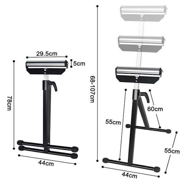 Stå på hjul - LZQ - Höjdjusterbar 68-108cm - Lastkapacitet 60kg Svart+Silver