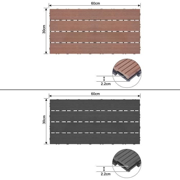 LARS360 Interlocking Interlocking WPC Trä Komposit Trädgårdsplattor Utomhusgolv Kakel Antracit 30 x 60cm (1m²)