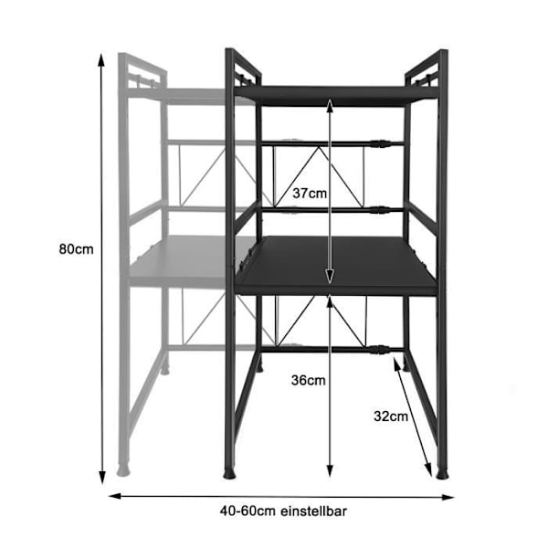 Mikrovågsugnshylla - LZQ - Utbyggbar - Metall - Svart - 2 nivåer - 40/64*45*36.5 cm Svart