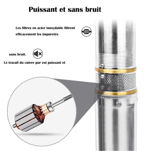LZQ Dränkbar vattenpump i rostfritt stål - Dränkbar djupbrunnspump - med smutsfilter - 1100W, 81 m