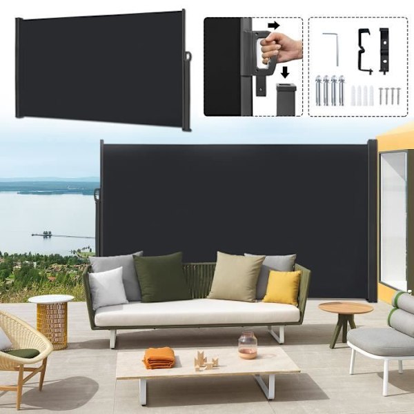 Retractable Vindskydd - LZQ - Utrretriblerbart utomhusparaván - UV-skydd - 1,8 x 3 m - Antracit Antracit