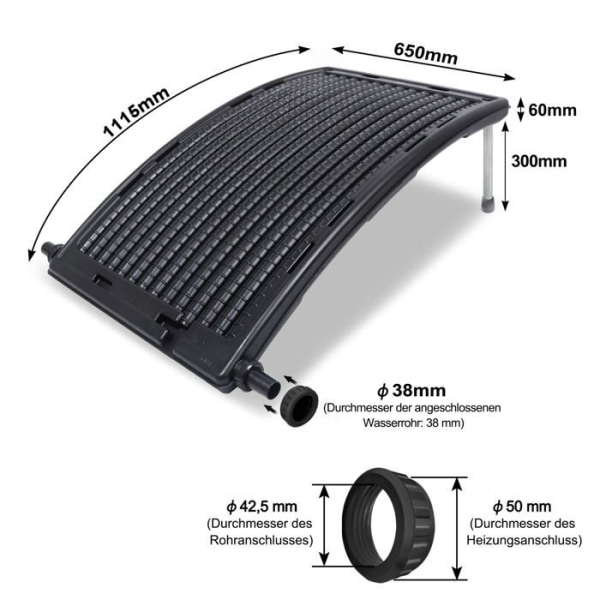 LZQ Böjd poolvärmare, solpanel för pooluppvärmning, anslutning Ø 50mm för varmvatten, pool