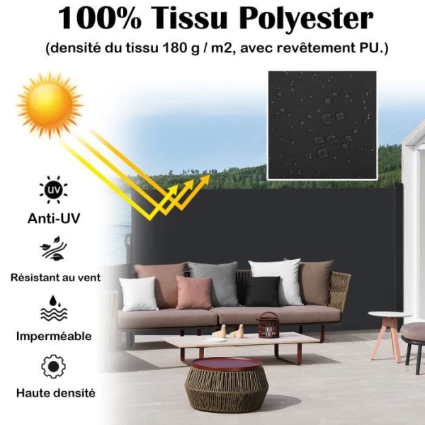 Infällbar Privacy Screen - LZQ - 1,6 x 6 m - UV-skydd - Antracit Antracit