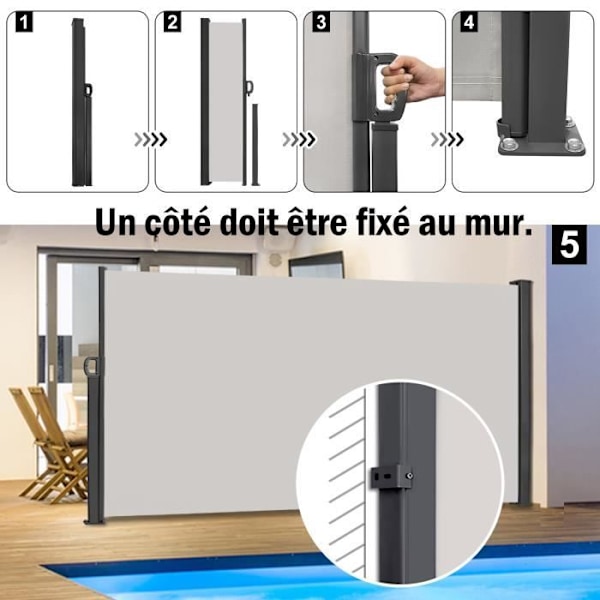 Infällbar Privacy Screen - LZQ - Ljusgrå - UV-skydd - 1,6 x 3 m Grå
