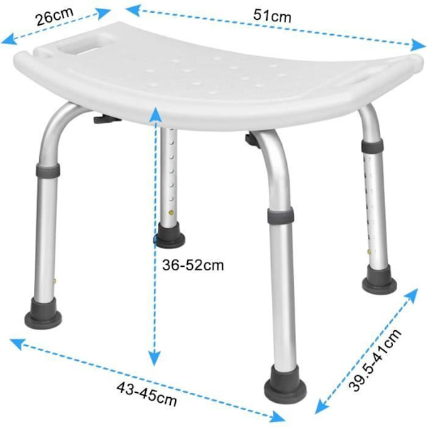 LARS360 Höjdjusterbar duschpall - 36-52 cm - Halkfri - för äldre och gravida kvinnor