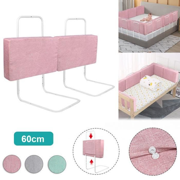 LZQ Babysängstång Barnsängskyddsbarriär, fallskydd, justerbar höjd, 2 x 60 cm Rosa Rosa