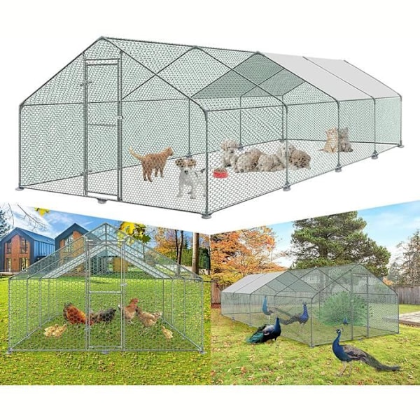 LARS360 hönsgård - Ytterstängsel med lås - Skuggtak - 3x8x2m