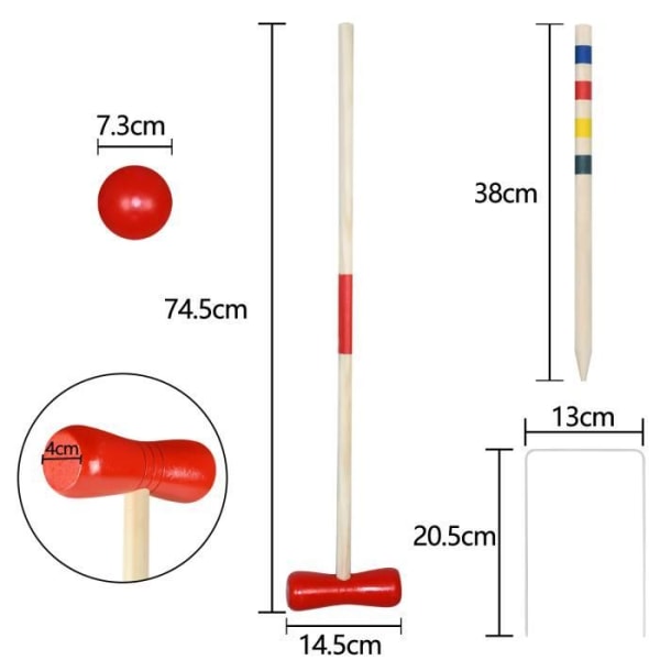 Croquet-set - LZQ - 4 spelare - Träklubbor - Färgade bollar - Lätt att installera färgrik