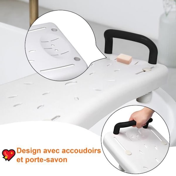 LZQ Badkarsbräda med svart handtag Justerbar Badkarssits - 70cm