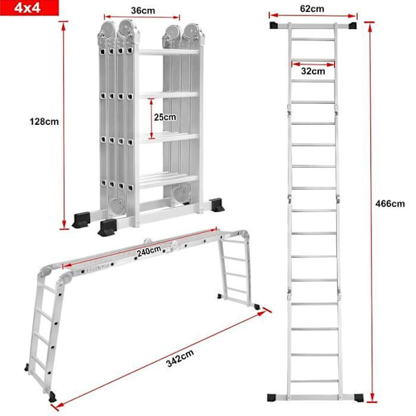 LZQ Multifunktionsstege 4x4 470cm 6 i 1 aluminium Multifunktionsstege Fällbar stege Hushållsstege Arbetsstege pengar