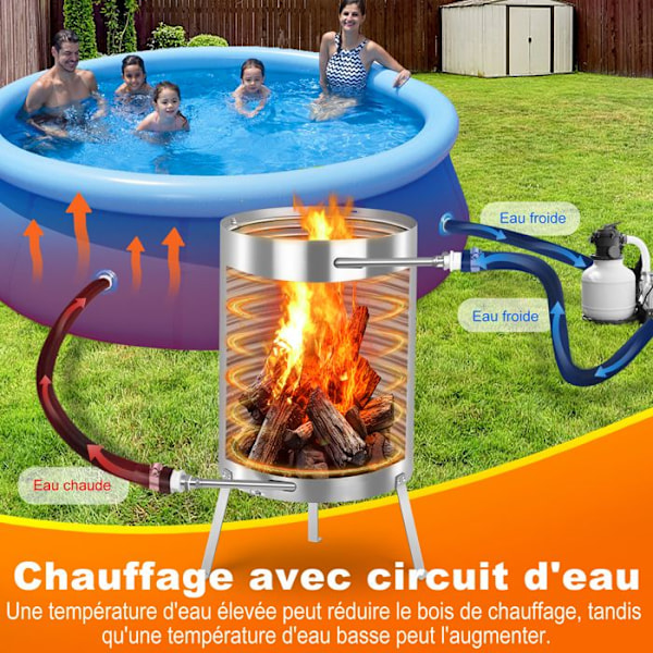 LARS360 Inox Pool Heater, Fire Pool Heater, Fire Barrel, Fire Bucket for Heating the Pool silver-