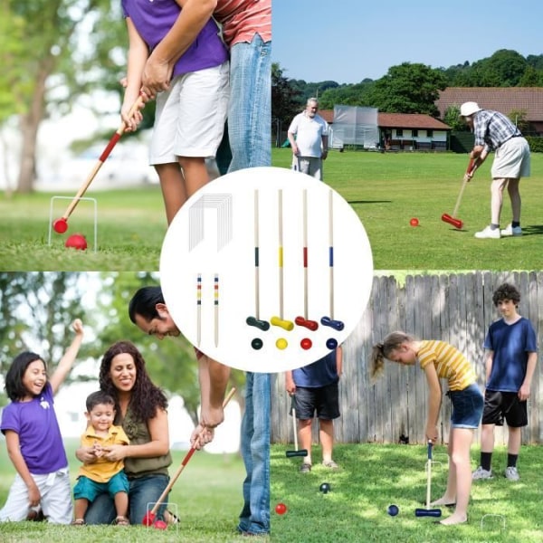 Croquet-set - LZQ - 4 spelare - Träklubbor - Färgade bollar - Lätt att installera färgrik