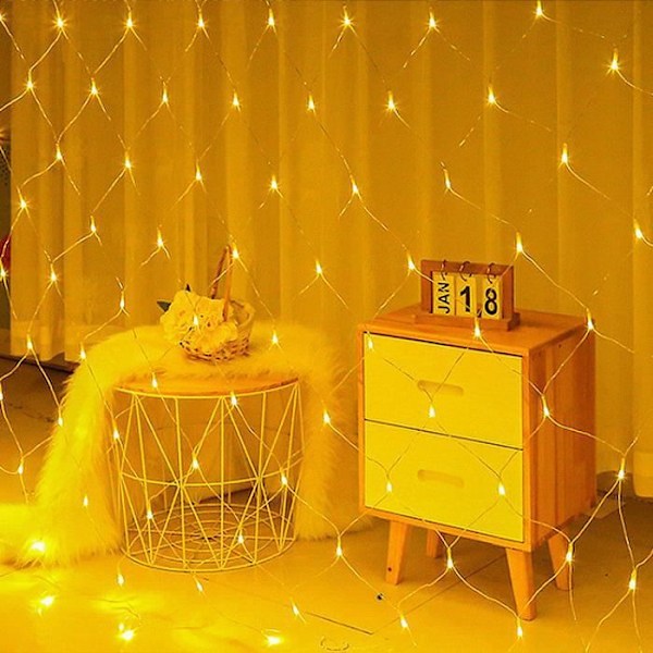 LZQ String Lights Nätgardinljus, LED-gardinljus 6 x 2m varmvit, 8 ljuslägen med stickpropp Vit varm