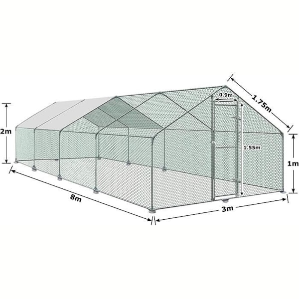 LARS360 hönsgård - Ytterstängsel med lås - Skuggtak - 3x8x2m