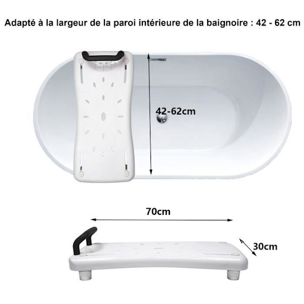 LZQ Badkarsbräda med svart handtag Justerbar Badkarssits - 70cm