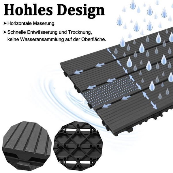 LARS360 Sammankopplade trädgårdsplattor Träkomposit WPC utomhusgolv Uteplatsplattor, antracit, 30 x 30 cm (2m²) Antracit