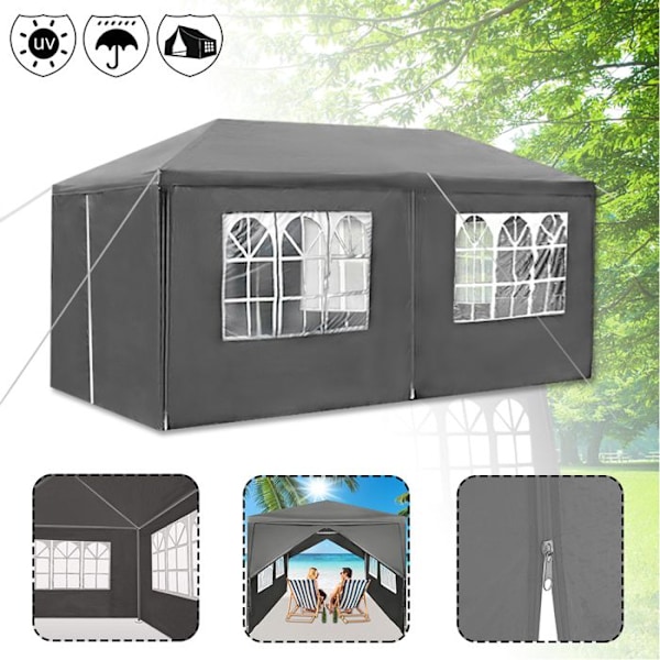 Fällbart trädgårdspaviljong - LZQ - 3 x 6m - Solskydd och UV-skydd - Anthracite Antracit