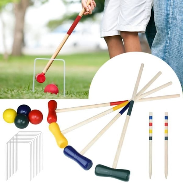 Croquet-set - LZQ - 4 spelare - Träklubbor - Färgade bollar - Lätt att installera färgrik