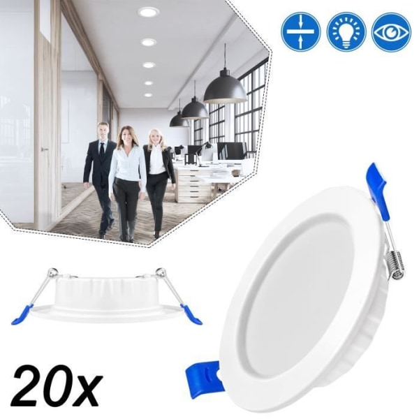 LZQ Set med 20 infällda led spotlights, infälld taklampa 5W Extra platt rund tak downlight spotlight - kall vit