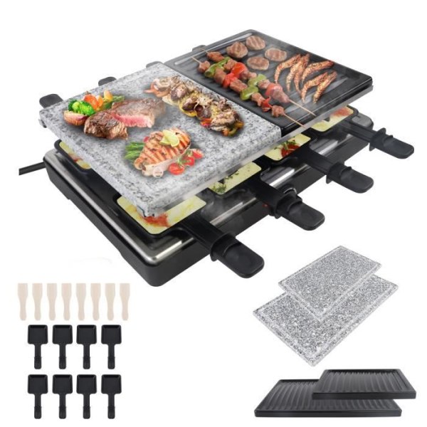 LZQ Raclette-grill för 8 personer, elektrisk grill Elektrisk bordsgrill Non-stick-grill 1400W-inklusive 8 kokkärl svart