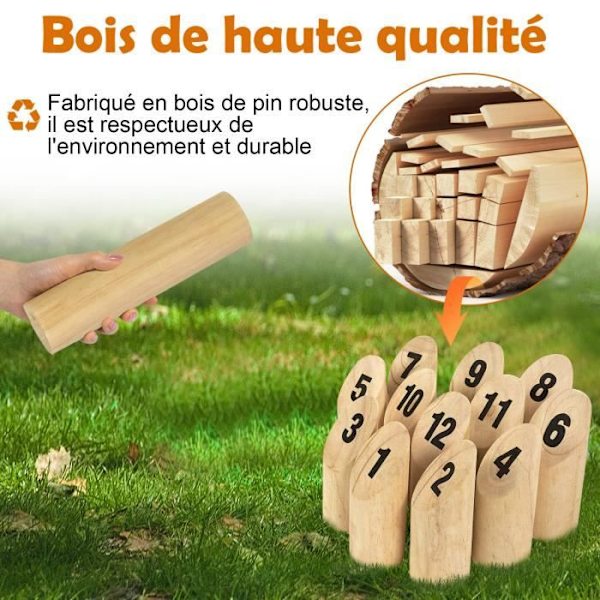 Kubb Game by Numbers - LZQ - Tossing Game Set i trä - för barn och vuxna Naturlig