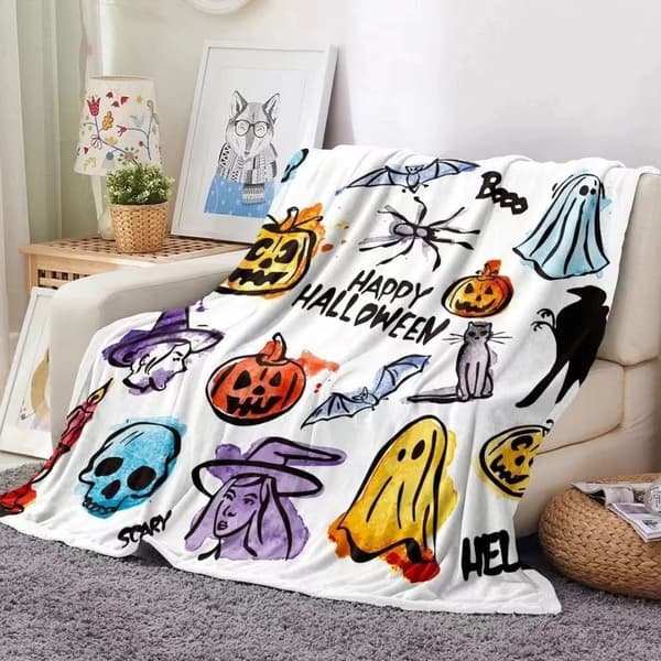 100CM x 150CM Halloween Tæppe, Perfekt til Sofaer og Senge til Fester - 55