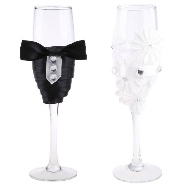 Set av 2 blomma vinkoppar Champagneglas kopp fest nyår prydnadsföremål presenter