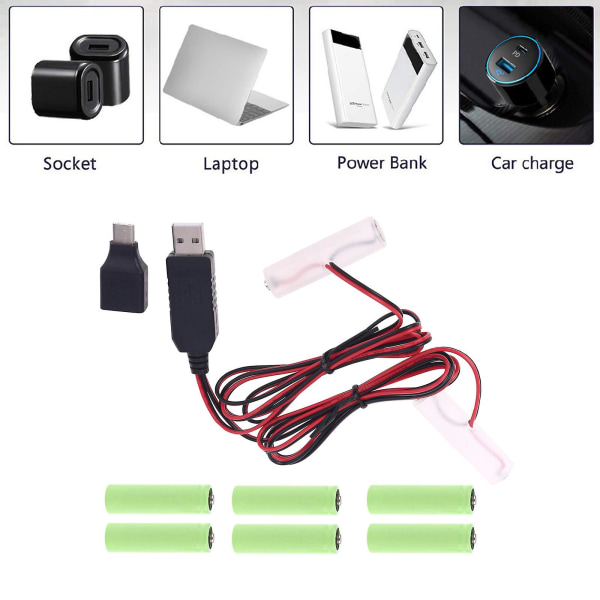 USB Typ C till Dual Lr6 Aa Batteri Eliminator Kabel Kan Ersätta 1-4st Aa Batteri För Jul Led Light Walkie Talkie
