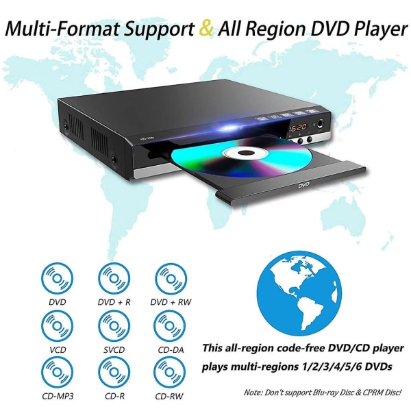 Högupplöst 1080p Home Dvd Player Box All Region Free Inbyggd mikrofonport