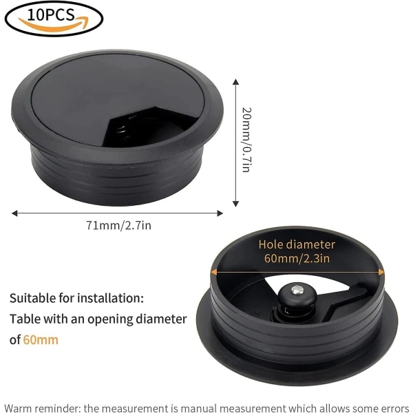 Kabelgenomföring skrivbord 10 st runda inbyggda kabelkontakter för kontorsbord