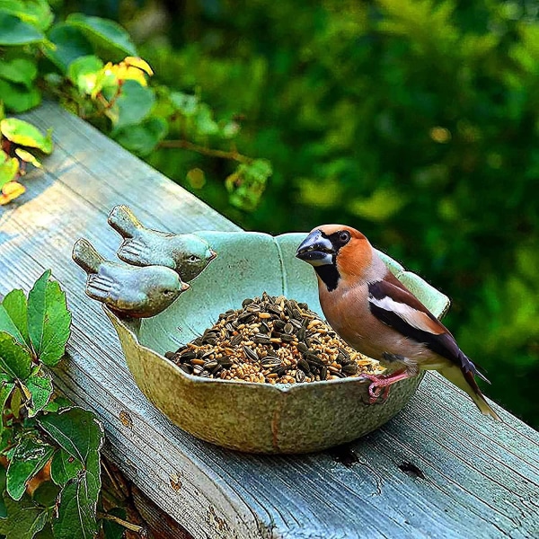 Runt fågelbad med två vilda fåglar dekorativ keramisk fågelmatare för utomhusbruk