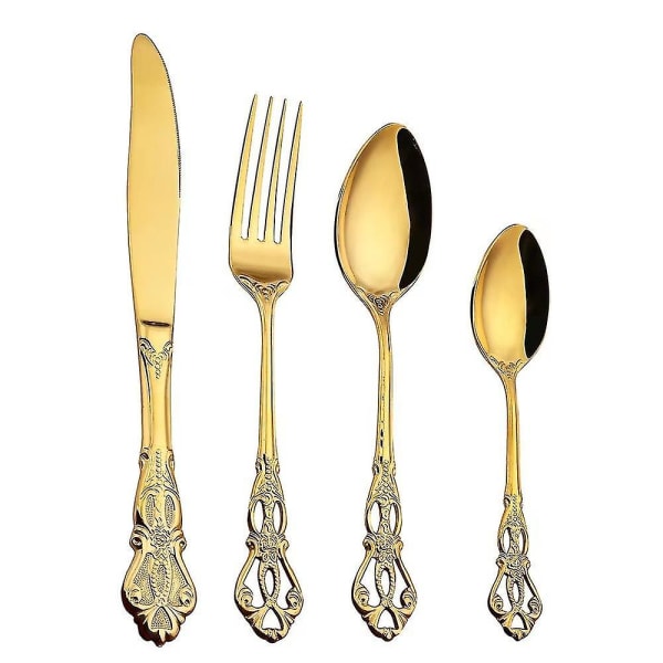 Gold Set Edition 4-delad set Perfekt för familjesammankomster och dagligt bruk Skedar, knivar, teskedar, gafflar
