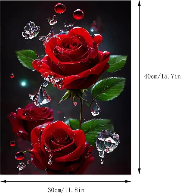 30x40cm, Vanndråpe Rød Rose 5d diamantmalt rhinestone broderi
