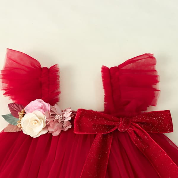 Julklänning för barn Fjärilsknut Mesh Prinsessklänning - Röd -120cm Red 120cm